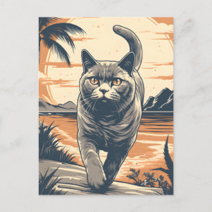British-Shorthair-Cat at a tropical beach Postcard