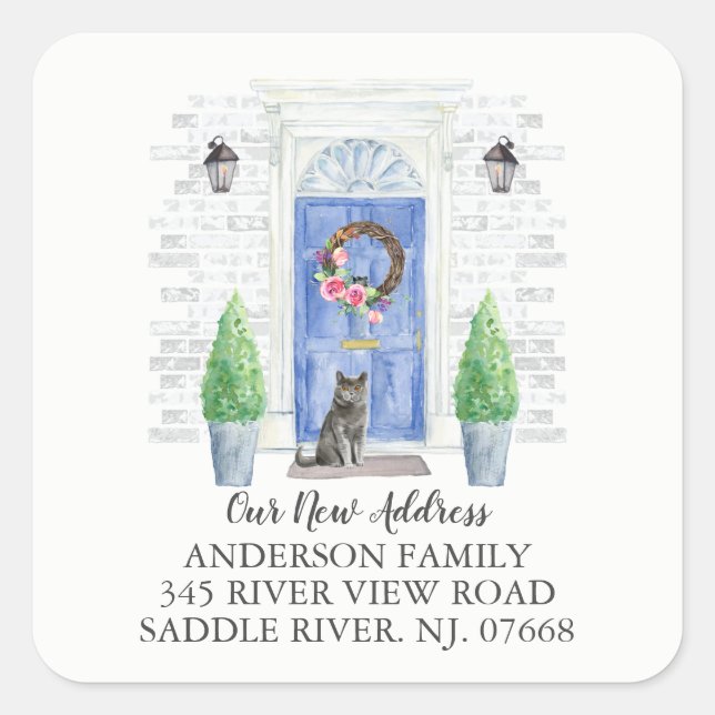 British Shorthair Cat Blue Door New Address Label (Front)