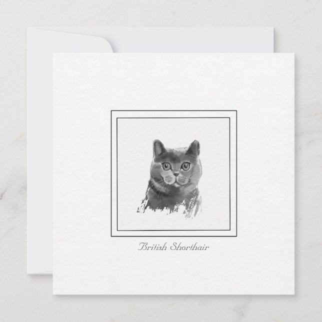 British Shorthair Cat Charcoal Drawing Card (Front)