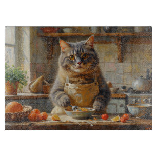British Shorthair Cat Cooking in Kitchen Cutting Board