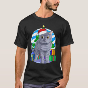 British Shorthair Cat Cute Santa Christmas Tree De T-Shirt