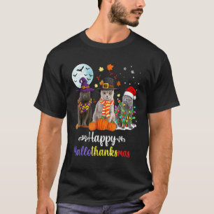 British Shorthair Cat Halloween Merry Christmas T-Shirt