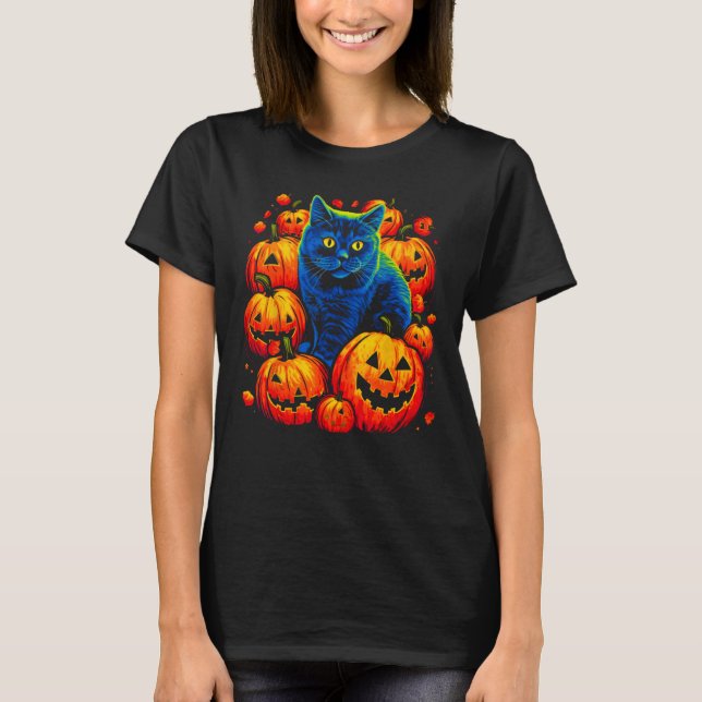 British Shorthair Cat Halloween T-Shirt (Front)