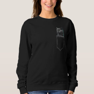 British Shorthair Cat In A Pocket Green Eyes Blue Sweatshirt