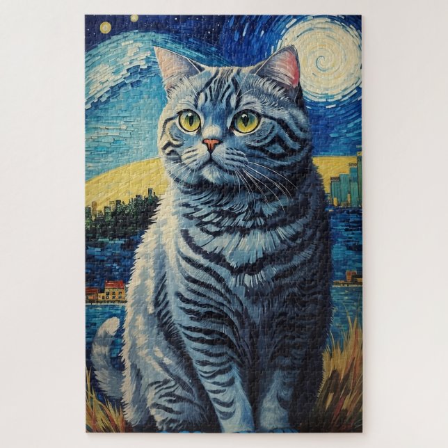 British Shorthair Cat in Starry Night Jigsaw Puzzle (Vertical)