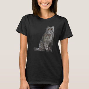 British Shorthair Cat Polygon Geometric Kitten Gra T-Shirt