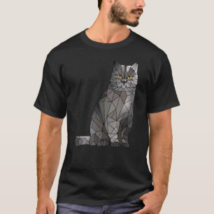 British Shorthair Cat Polygon Geometric Kitten Gra T-Shirt