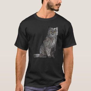 British Shorthair Cat Polygon Geometric Kitten Gra T-Shirt