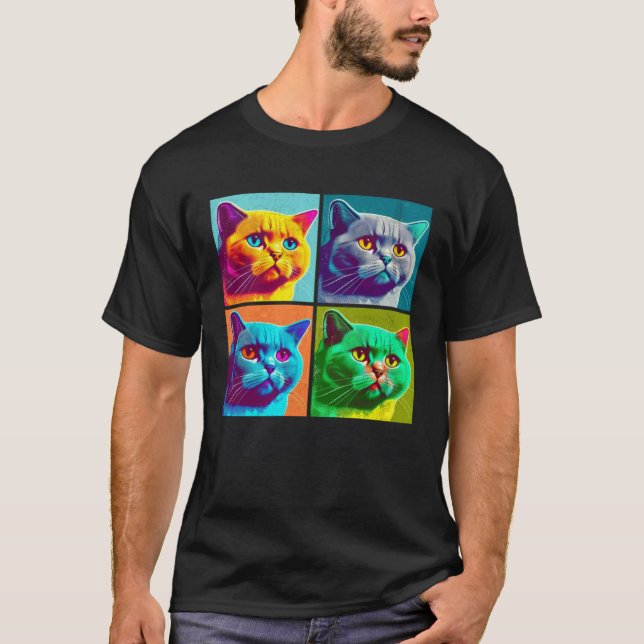 British Shorthair Cat Pop Illustration Colorful T-Shirt (Front)