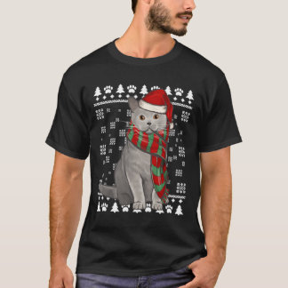 British Shorthair Cat Santa Hat Xmas Ugly Christma T-Shirt