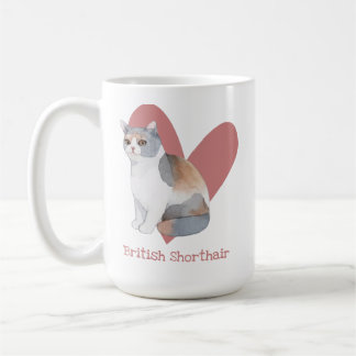 British Shorthair Cat Watercolor Kitty Pink Heart Coffee Mug