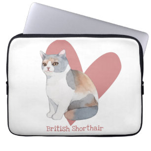 British Shorthair Cat Watercolor Kitty Pink Heart Laptop Sleeve