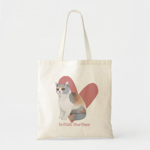 British Shorthair Cat Watercolor Kitty Pink Heart Tote Bag