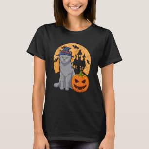 British Shorthair Cat With Witch Hat And Pumpkin H T-Shirt