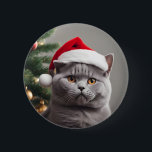 British Shorthair Christmas 6 Cm Round Badge<br><div class="desc">Cute  blue/grey British shorthair cat wearing a Santa hat.</div>