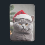 British Shorthair Christmas Bath Mat<br><div class="desc">Cute  blue/grey British shorthair cat wearing a Santa hat.</div>