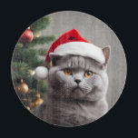 British Shorthair Christmas Cutting Board<br><div class="desc">Cute  blue/grey British shorthair cat wearing a Santa hat.</div>
