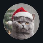 British Shorthair Christmas Cutting Board<br><div class="desc">Cute  blue/grey British shorthair cat wearing a Santa hat.</div>