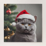 British Shorthair Christmas Jigsaw Puzzle<br><div class="desc">Cute  blue/grey British shorthair cat wearing a Santa hat.</div>