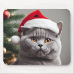 British Shorthair Christmas Mouse Pad<br><div class="desc">Cute  blue/grey British shorthair cat wearing a Santa hat.</div>