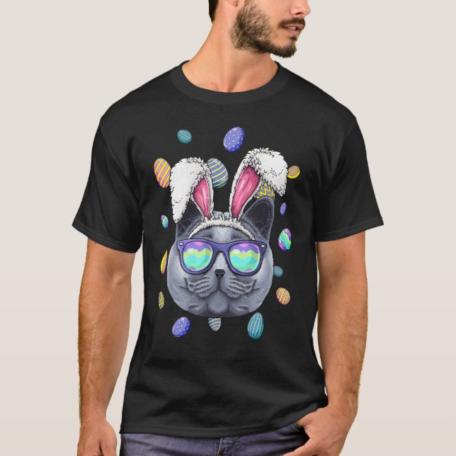 British Shorthair Easter Bunny Ears Cat Easter Egg T-Shirt (Front)