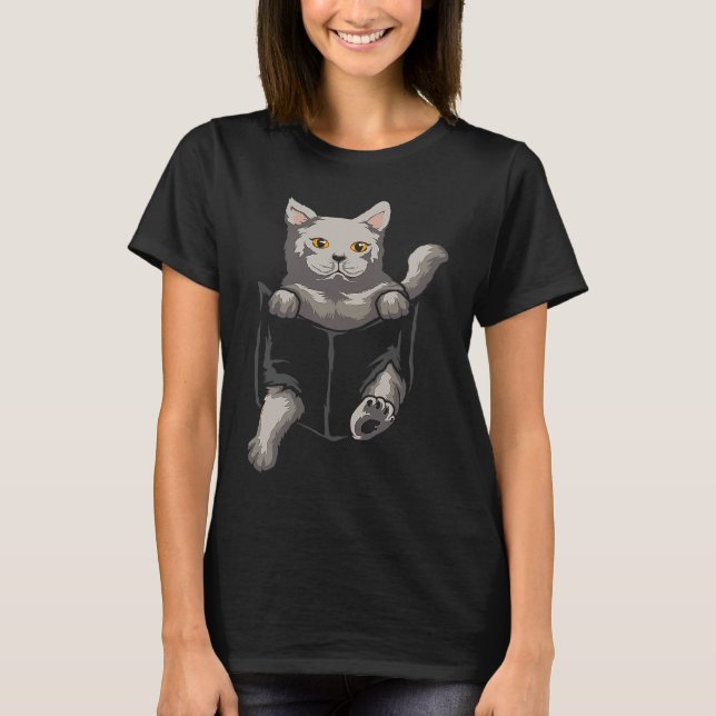 British Shorthaired Cat Sits In The Bag I Cats T-Shirt (Front)