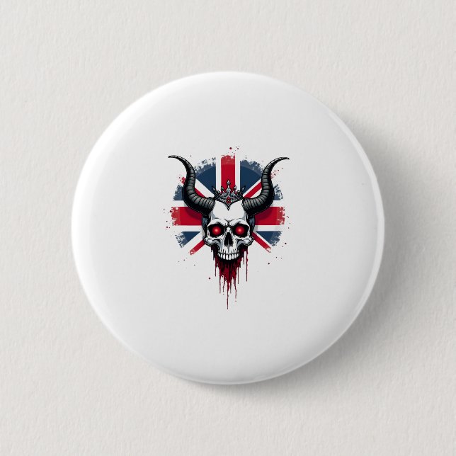 British Skull England UK Flag Premium T-Shirt (1) 6 Cm Round Badge (Front)