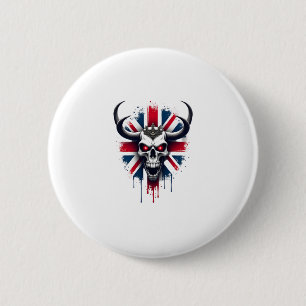 British Skull England UK Flag Premium T-Shirt (2) 6 Cm Round Badge