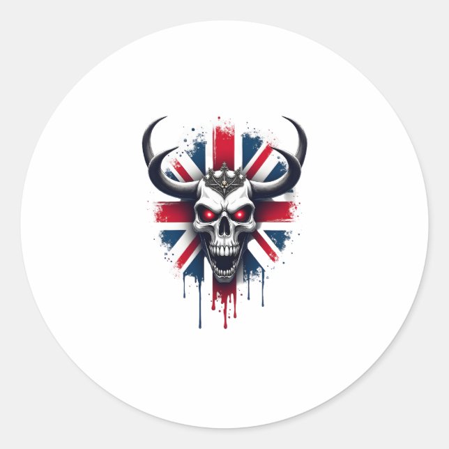 British Skull England UK Flag Premium T-Shirt (2) Classic Round Sticker (Front)