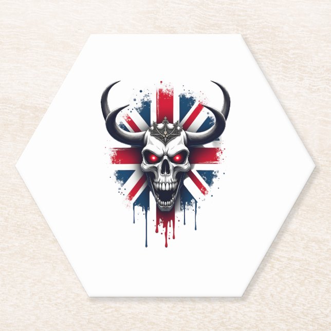 British Skull England UK Flag Premium T-Shirt (2) Paper Coaster (Front)