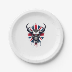 British Skull England UK Flag Premium T-Shirt (2) Paper Plate