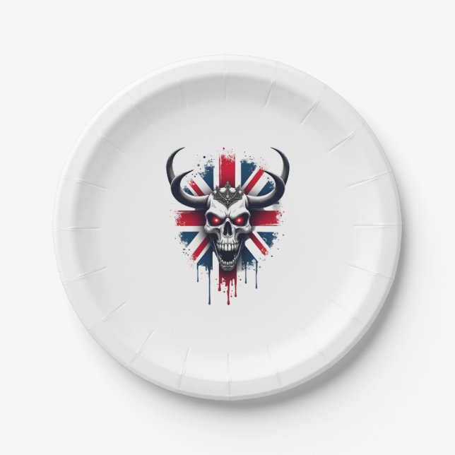 British Skull England UK Flag Premium T-Shirt (2) Paper Plate (Front)