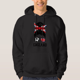 British Soccer Girl Mum Messy Bun England Flag Foo Hoodie