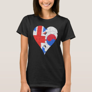 British South Korean Flag Heart T-Shirt