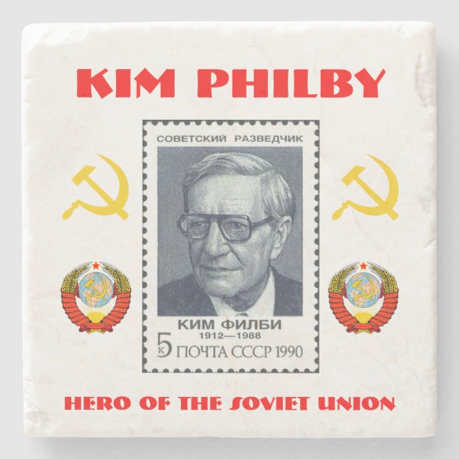 British Spy Kim Philby, Hero of the Soviet Union Stone Coaster (Front)