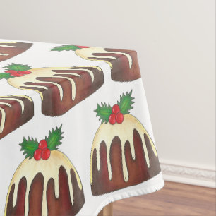 British Sugar Plum Pudding Christmas Holiday Holly Tablecloth