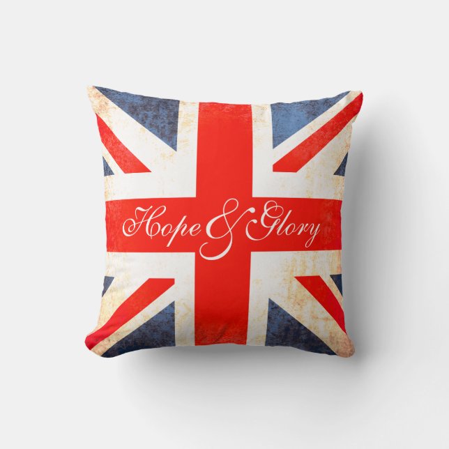 British UK flag hope & glory antiqued pillow (Front)