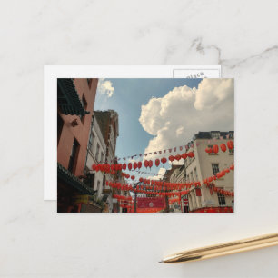 British UK London Chinatown Flag Lanterns Travel Postcard