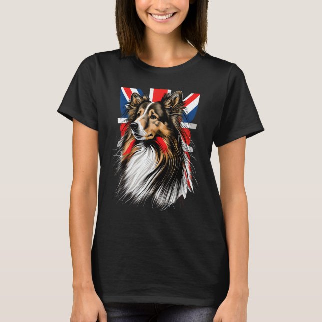 British UK Sheltie on Great Britain Shetland Sheep T-Shirt (Front)