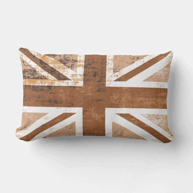 British UK Union Jack Flag in Grunge Rust Lumbar Cushion (Front)