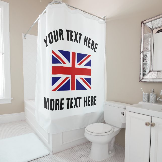 British Union Jack flag bathroom shower curtain (In Situ)