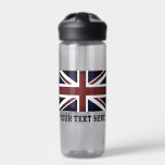 British Union Jack flag custom drink water bottle<br><div class="desc">British Union Jack flag custom plastic water bottle. Available in 20 or 25 oz. Handy for sports, gym, fitness, hiking, work, office and more. Cool Birthday gift idea for him or her. Personalise with your own name or quote. Double sided print. Vintage UK flag of United Kingdom, Great Britain, England....</div>
