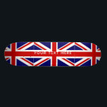 British Union Jack flag custom skateboard deck<br><div class="desc">Patriotic British Union Jack flag custom name skateboard deck. Cool wooden skate board design for boys and girls. Fun Birthday gift idea for kids. Personalise with custom name or monogram letters. Awesome Birthday gift idea for children, son, grandson, nephew, cousin, daughter, sister, brother, friends etc. Modern typography template. Custom background...</div>