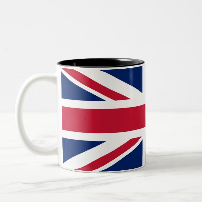British Union Jack Flag Design Two-Tone Coffee Mug (Left)
