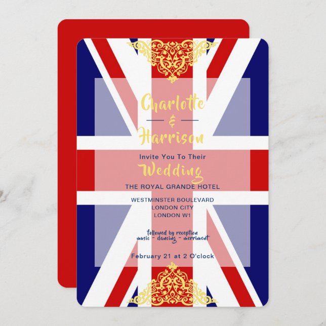 British Union Jack Flag Destination Wedding Invitation (Front/Back)