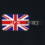 British Union Jack flag name monogram luggage tag<br><div class="desc">British Union Jack flag name monogram luggage tag. English pride icon. Custom bag labels for suitcases and carry-on bags. Add your own business card or contact details on the back. Great Britain England UK United Kingdom. 3 letter monogrammed initials. Fun gift for men women and kids.</div>