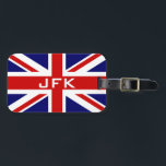 British Union Jack flag name monogram luggage tag<br><div class="desc">British Union Jack flag name monogram luggage tag. English pride icon. Custom bag labels for suitcases and carry-on bags. Add your own business card or contact details on the back. Great Britain England UK United Kingdom. 3 letter monogrammed initials. Fun gift for men women and kids.</div>