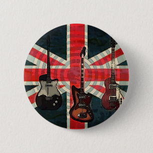 British Union Jack Flag Rock Roll Electric Guitar 6 Cm Round Badge