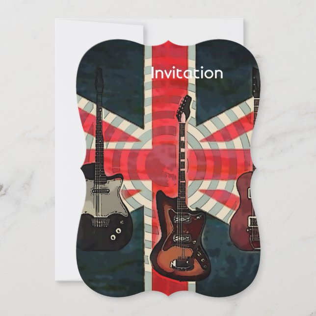 British Union Jack Flag Rock Roll Electric Guitar Invitation (Front)