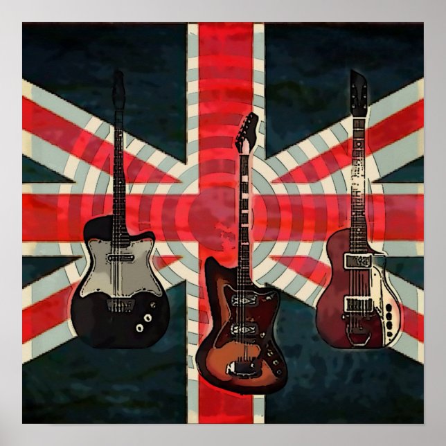 British Union Jack Flag Rock Roll Electric Guitar Poster (Front)